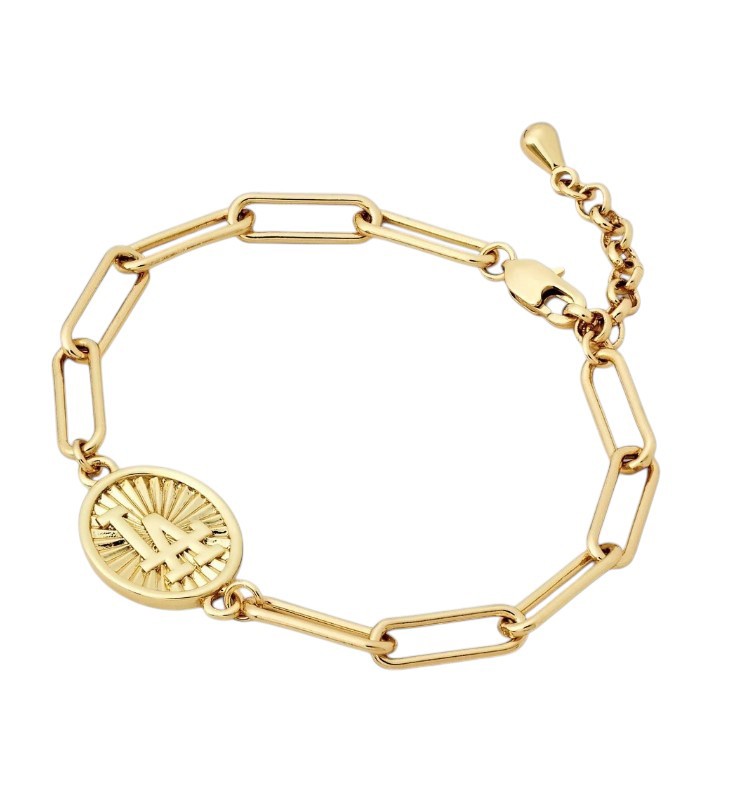 Bijoux Sport by Luv Aj MLB Gold Plated Brass Oval Coin Bracelet LA Dodgers
