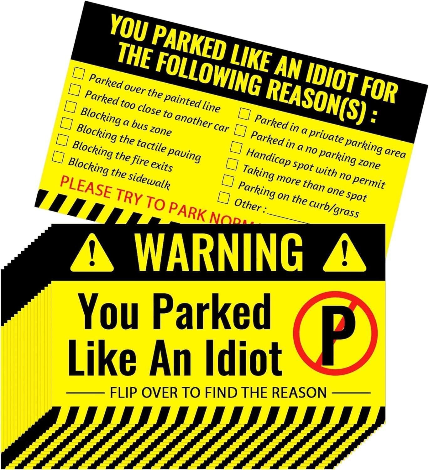 200 Pieces Bad Parking Cards You Parked Like an Idiot Card 3.5 X 2 Inches Funny