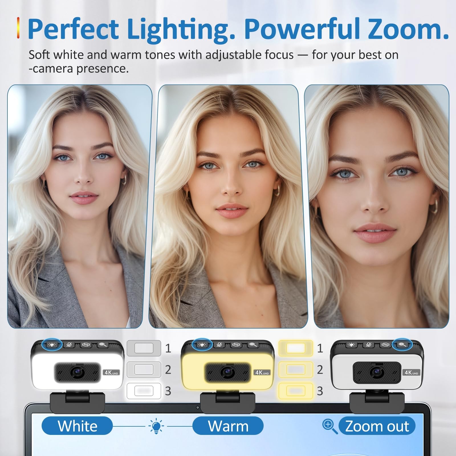 4K Webcam for PC, Web Camera for Desktop Computer, USB Webcam with Noise Canc