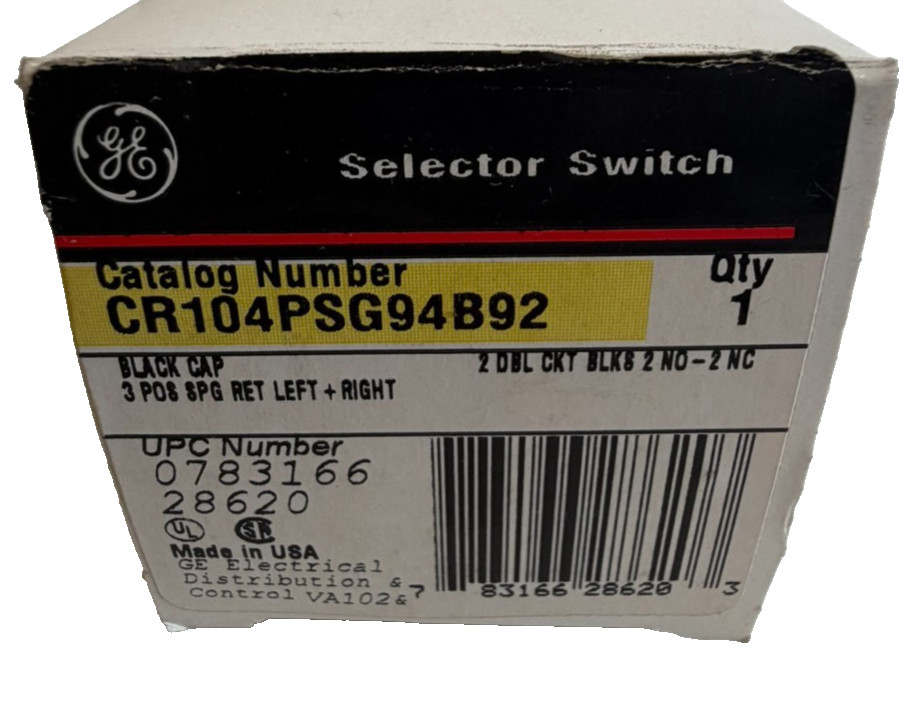 NEW GENERAL ELECTRIC CR104PSG94B92 SELECTOR SWITCH
