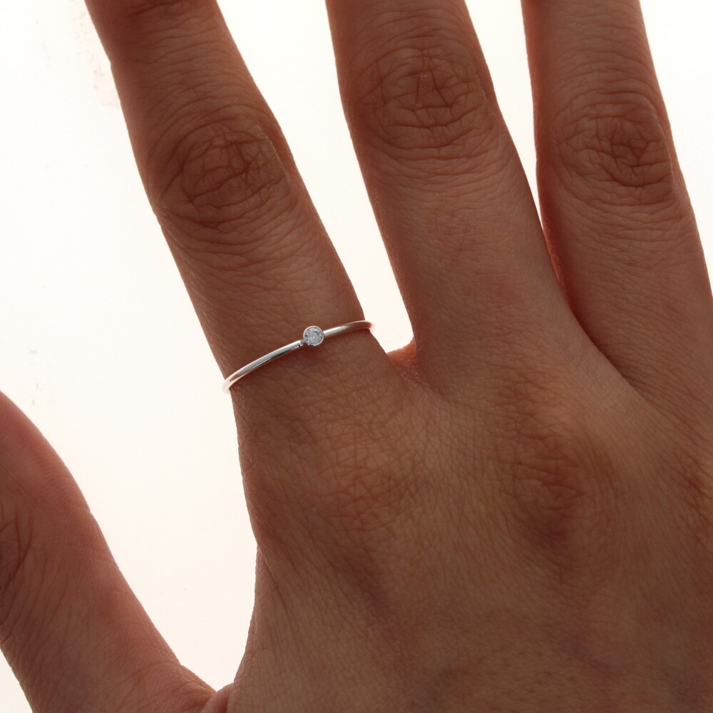 Sterling Silver, Silver Satacker with CZ, Ring
