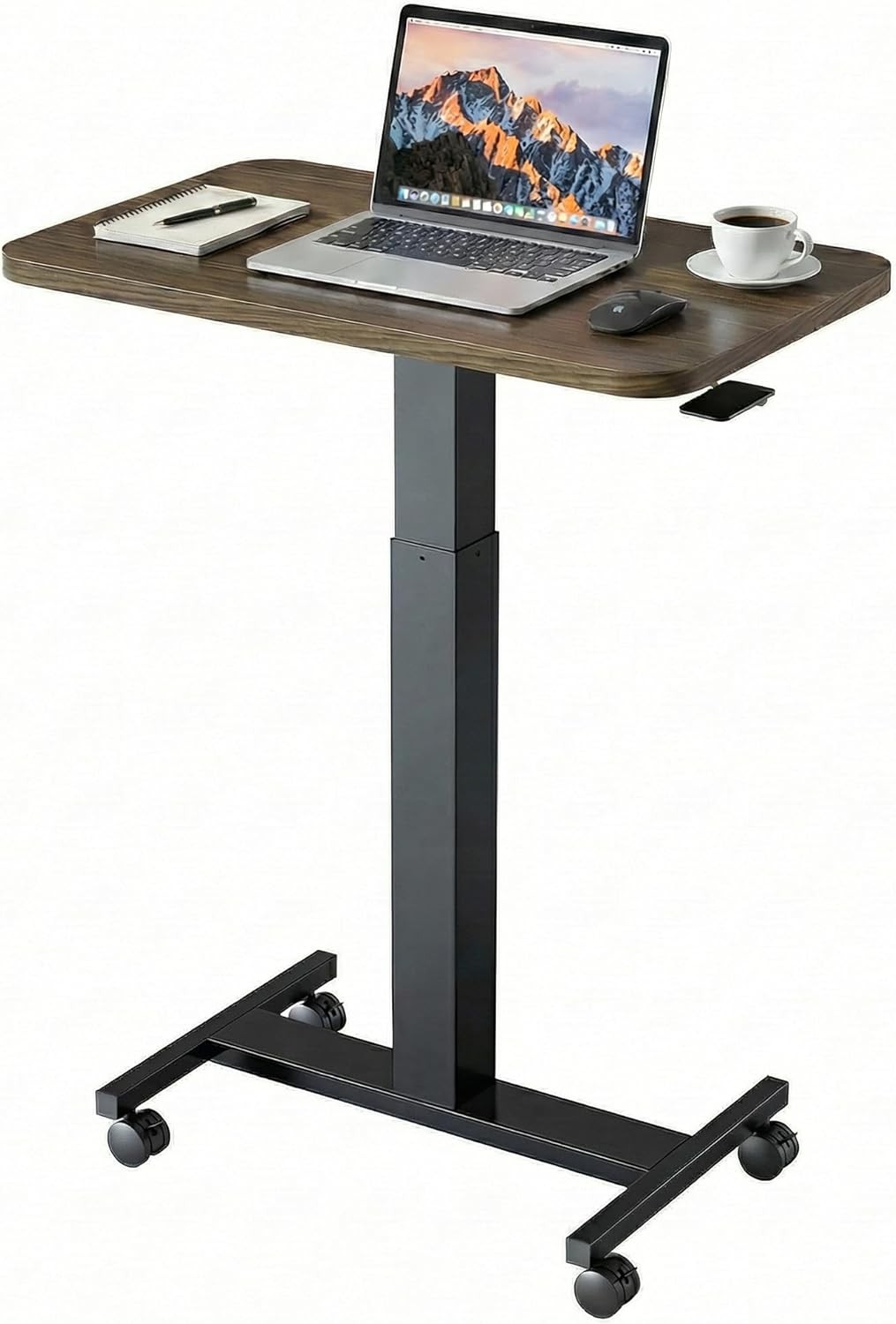 Small Rolling Laptop Standing Desk, Height Adjustable Mobile T-Base Desk with