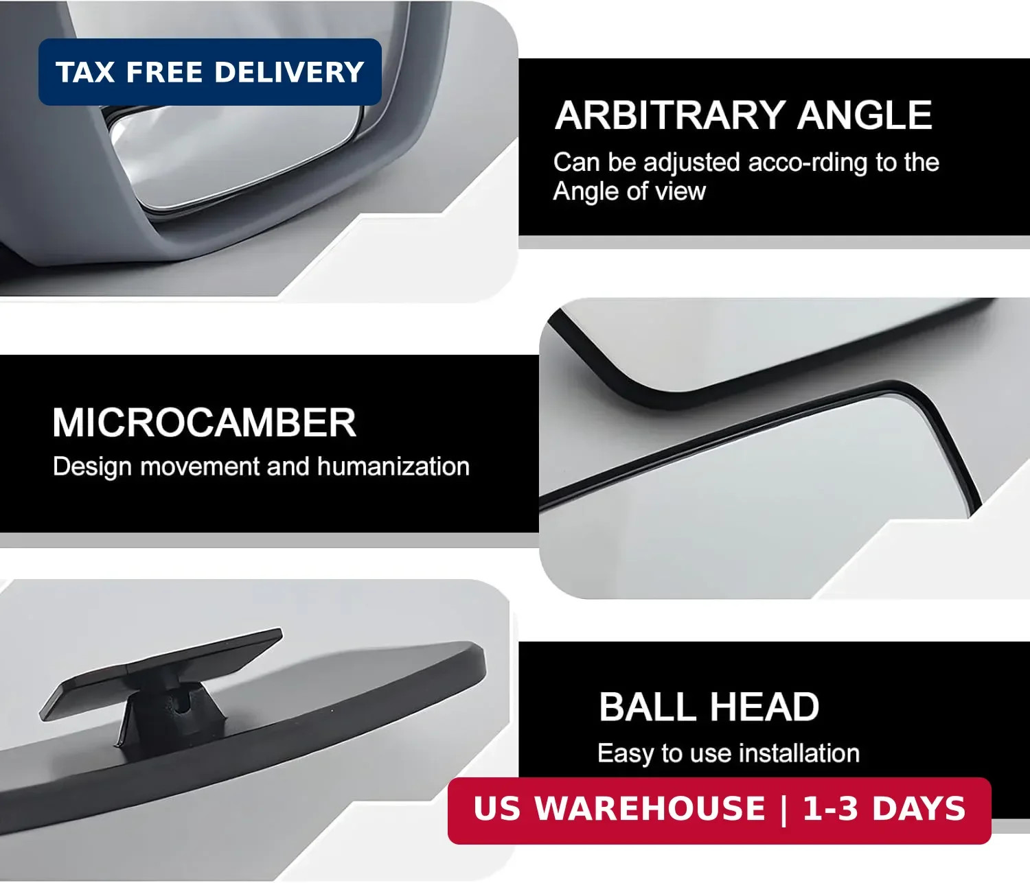 2 PCS Blind Spot Mirror, Framed Rectangular Adjustable Blind Spot Mirror, HD Gla