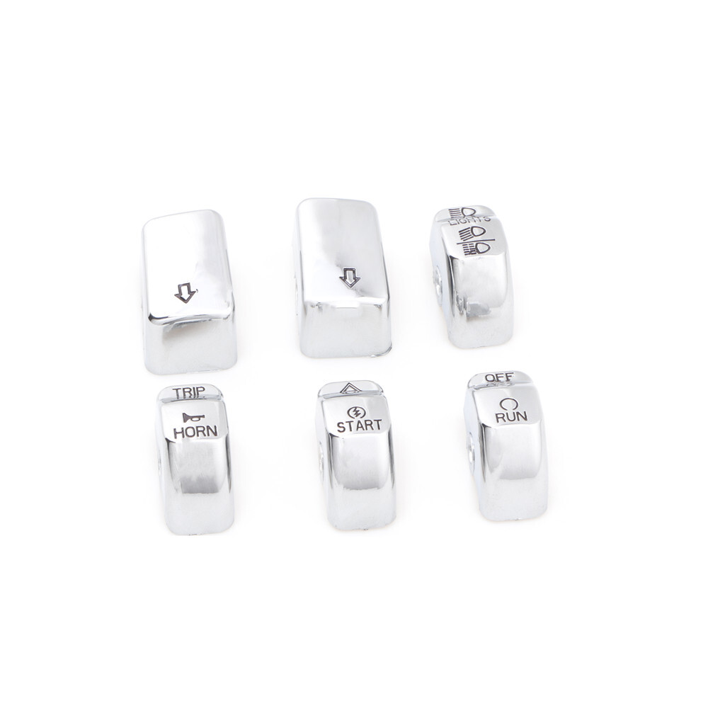 6Pcs Chrome Hand Control Switch Housing Button Cover Cap For Harley Softail Dyna