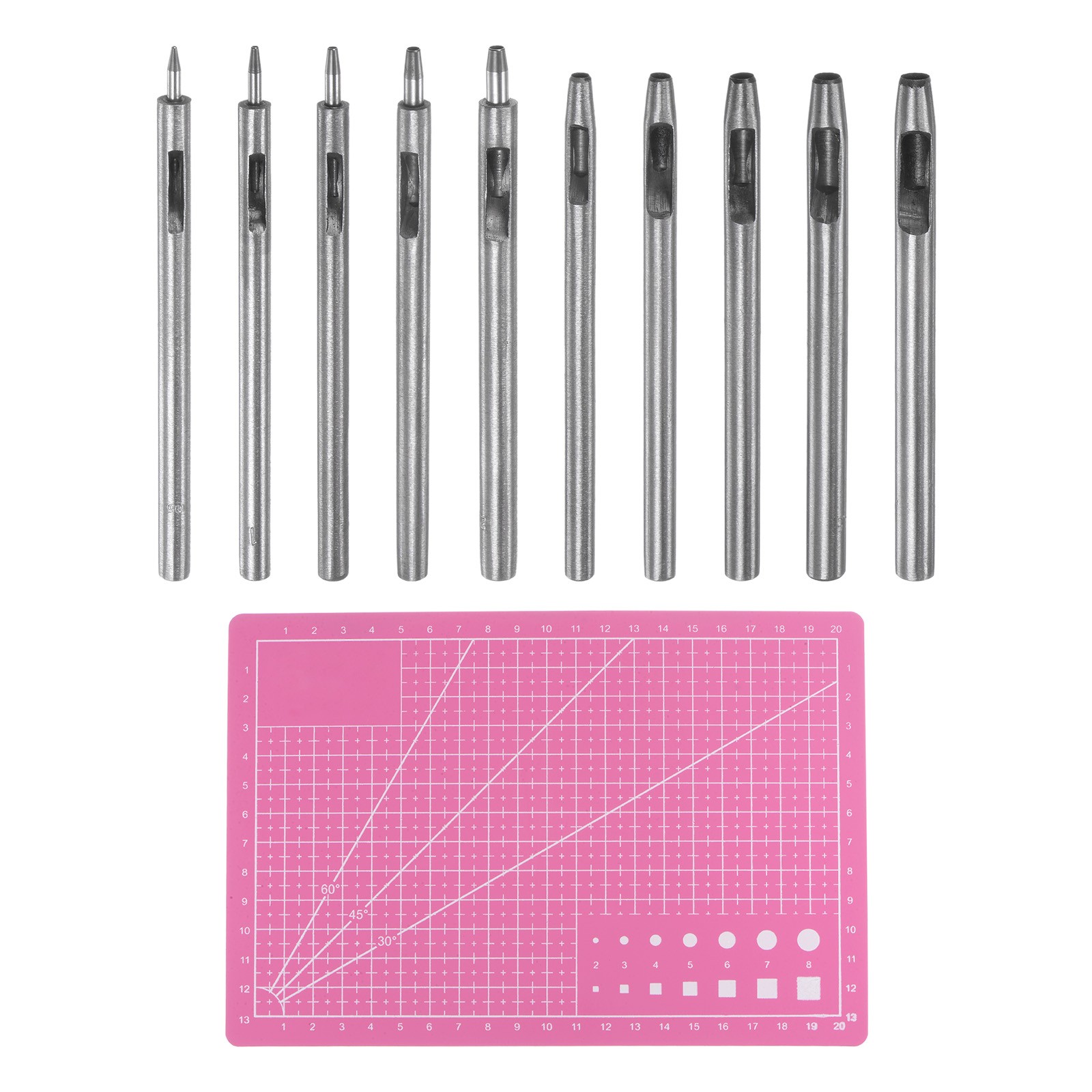 10pcs Leather Hole Punch Stainless Steel with A5 Cutting Mat