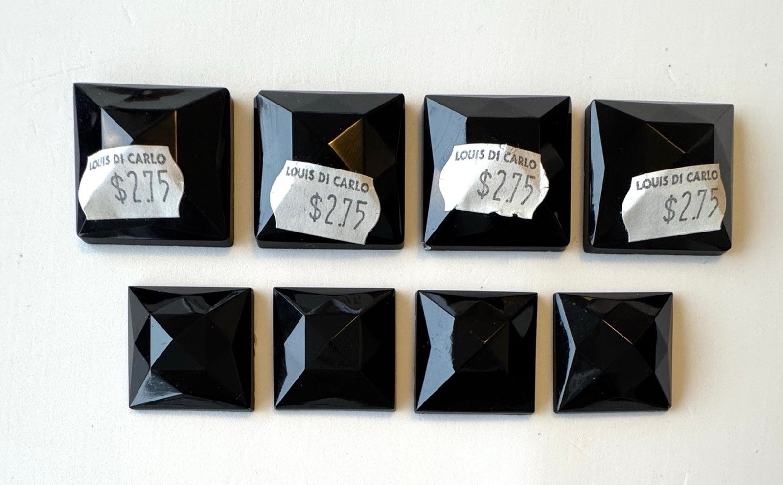 8 Vintage Louis Di Carlo Black Glass Square Bevels For Stained Glass 1” 1&1/10"