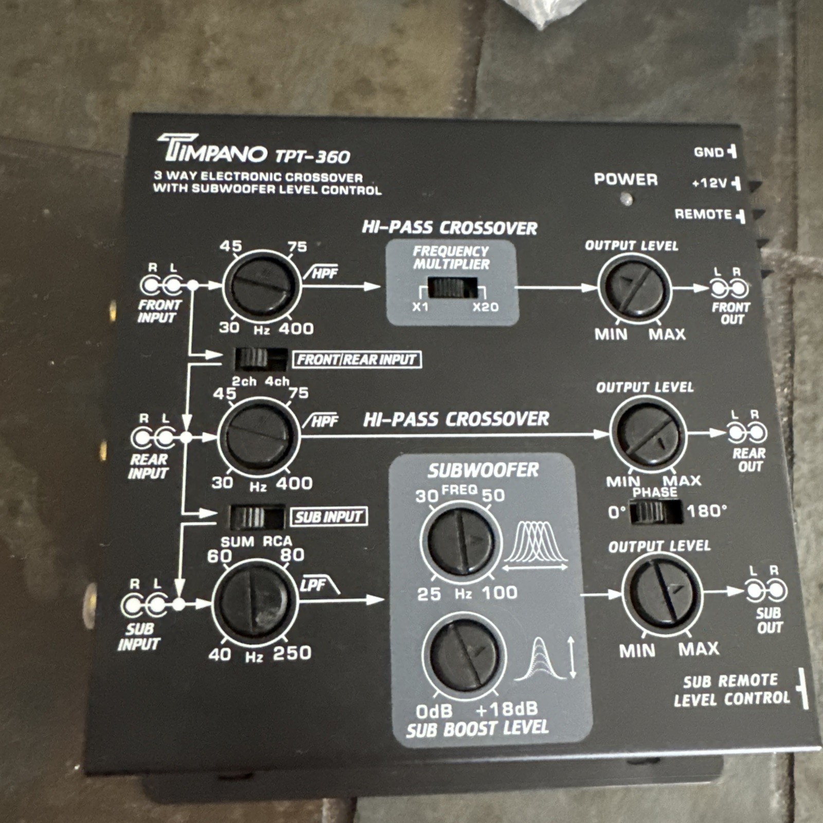 TIMPANO 3 WAY ELECTRONIC CROSSOVER TPT-360 6 CHANNEL W/ SUBWOOFER EQUALIZER