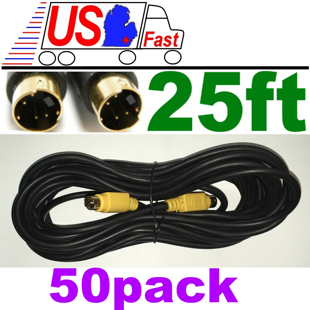 Lot50pack 25ft long SVHS,S-Video,Super VHS,YC,Y C,Male-M DVD/TV Cable/Cord{GOLD
