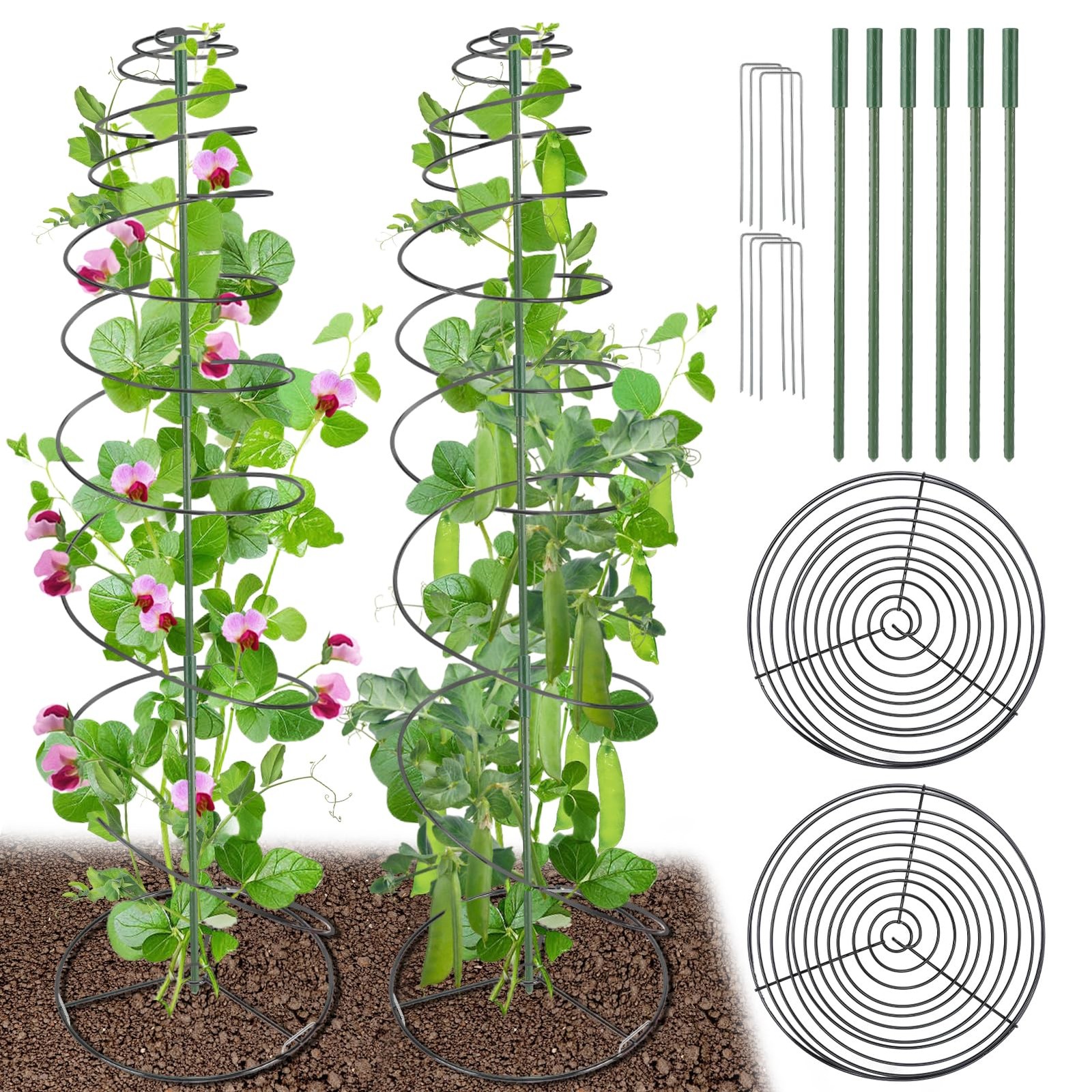 Pea Trellis Green Bean for Garden - 2 Pack Sugar Snap Tower black