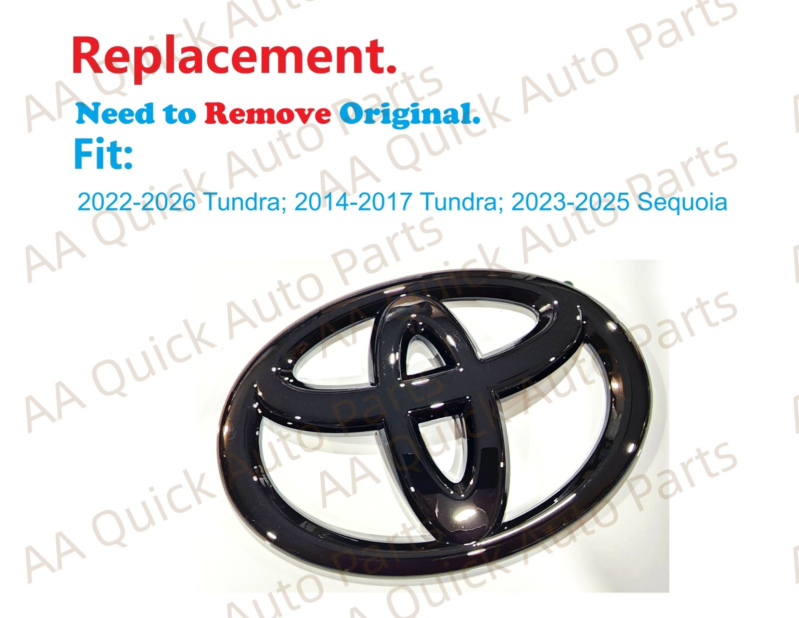 Gloss Black Front Grille Toyota Logo Emblem Badge 2022+ Tundra Sequoia