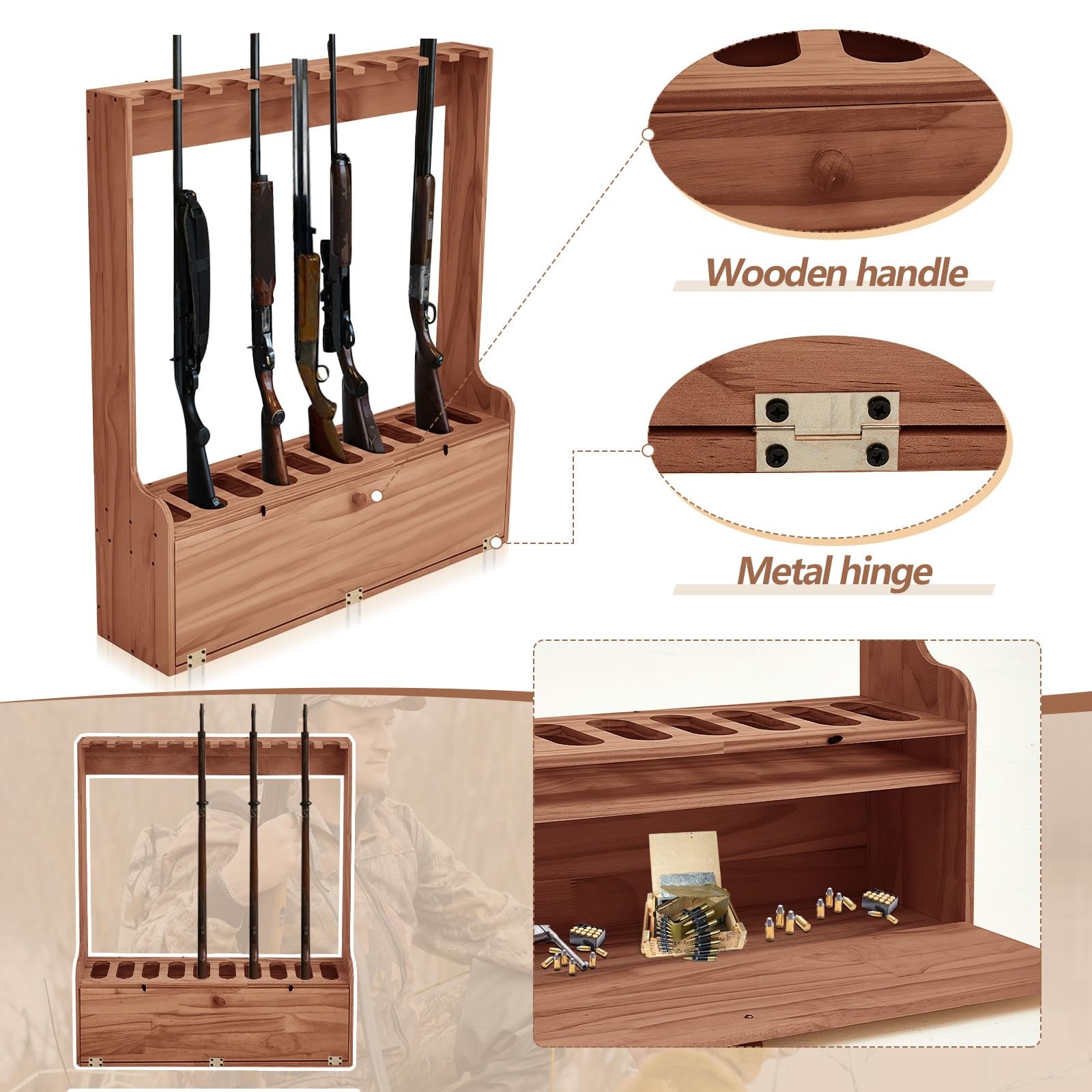 Soaoo Gun Racks Holds 10 Long Guns Wooden Rifle Rack Floor Stand Rifle Racks ...