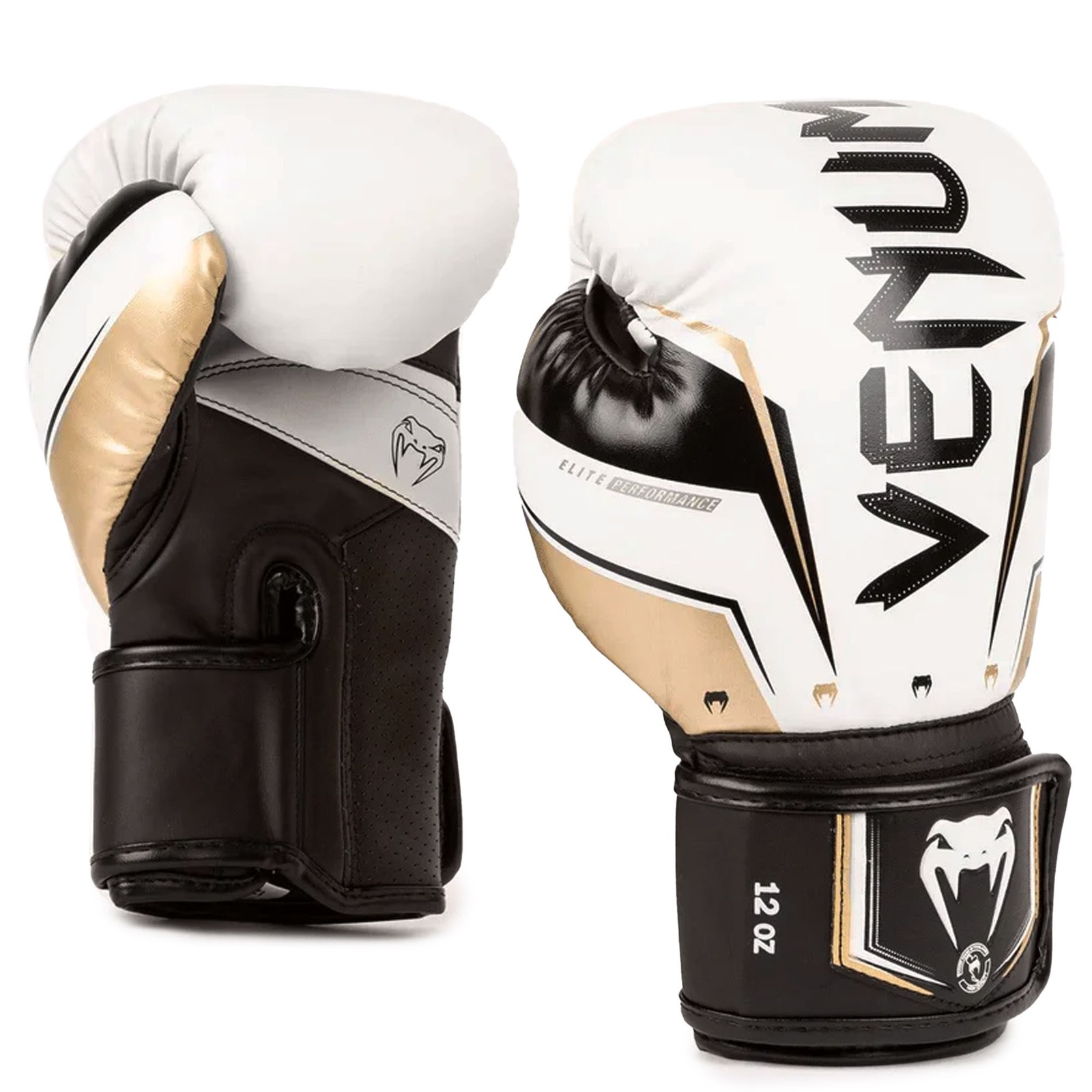 Venum Elite Evo Hook and Loop Boxing Gloves - White/Gold