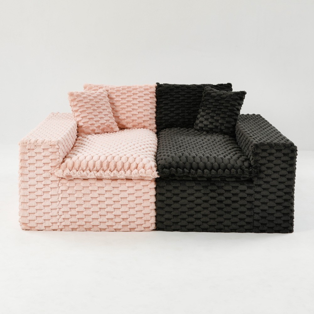 Multifunctional Color-Block Velvet Sofa w/ Modular Arrangement - 4 Seat