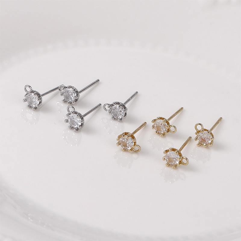 2Pairs 14K Gold Plated Stud Earrings Connector Component GLWH502