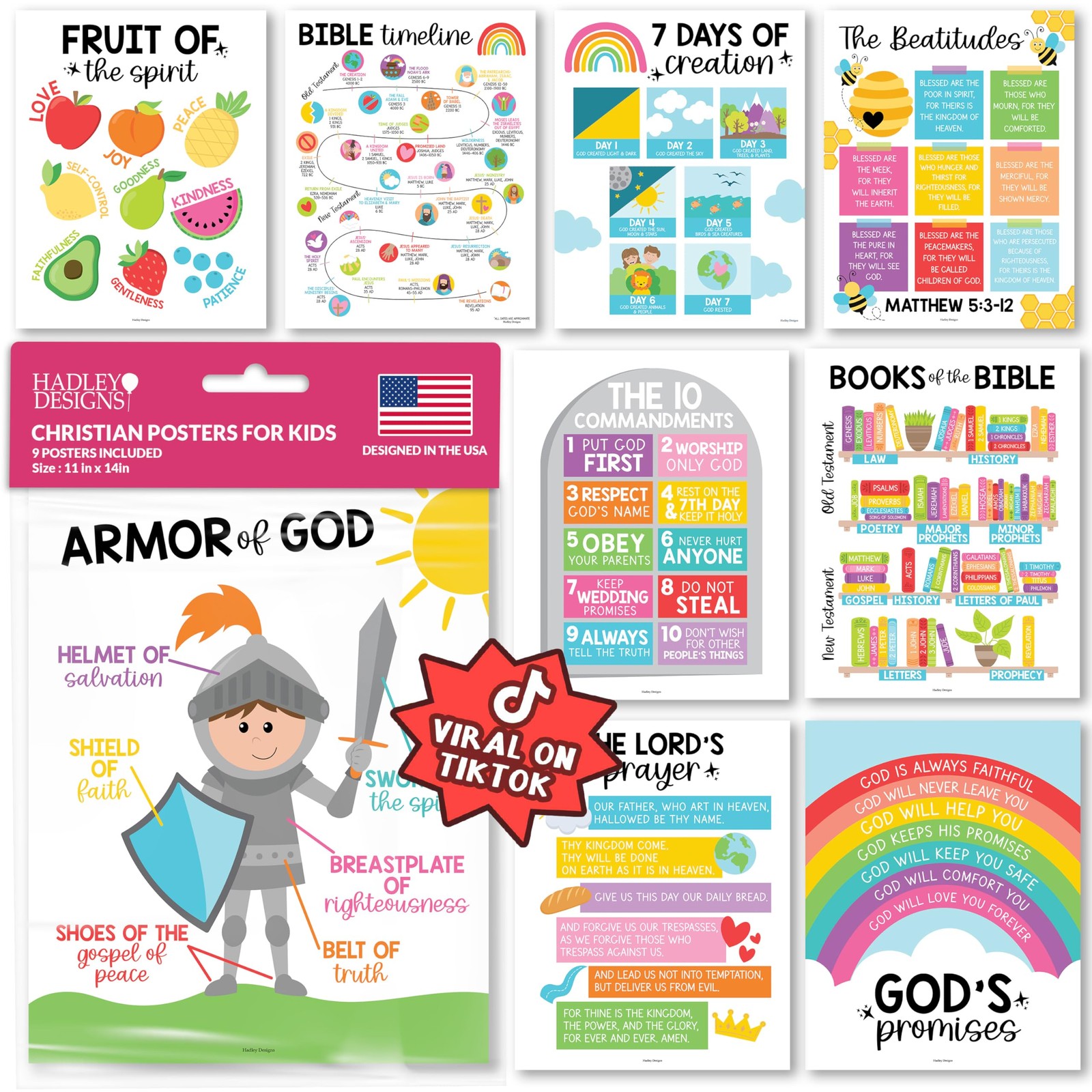 Hadley Designs Sunday School Decorations for 11x14 inches, Colorful Rainbow