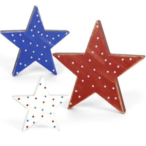 COCHIE 4th of July Decorations Wooden Stars, Patriotic Retro Polka Dots