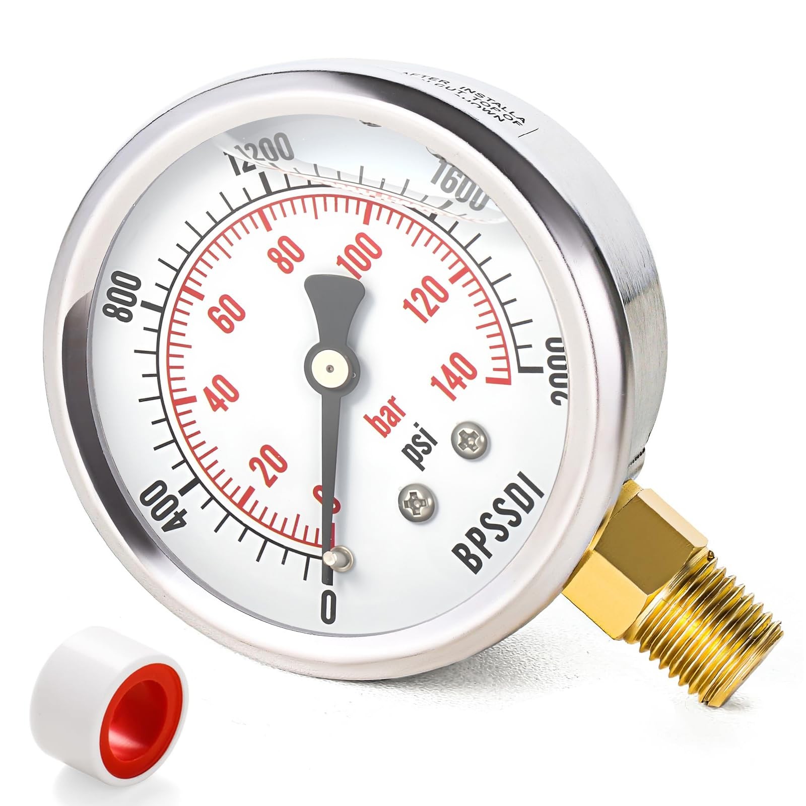 0-2000 Psi Glycerin Hydraulic Pressure Gauge 2.5" Dial 1/4" NPT