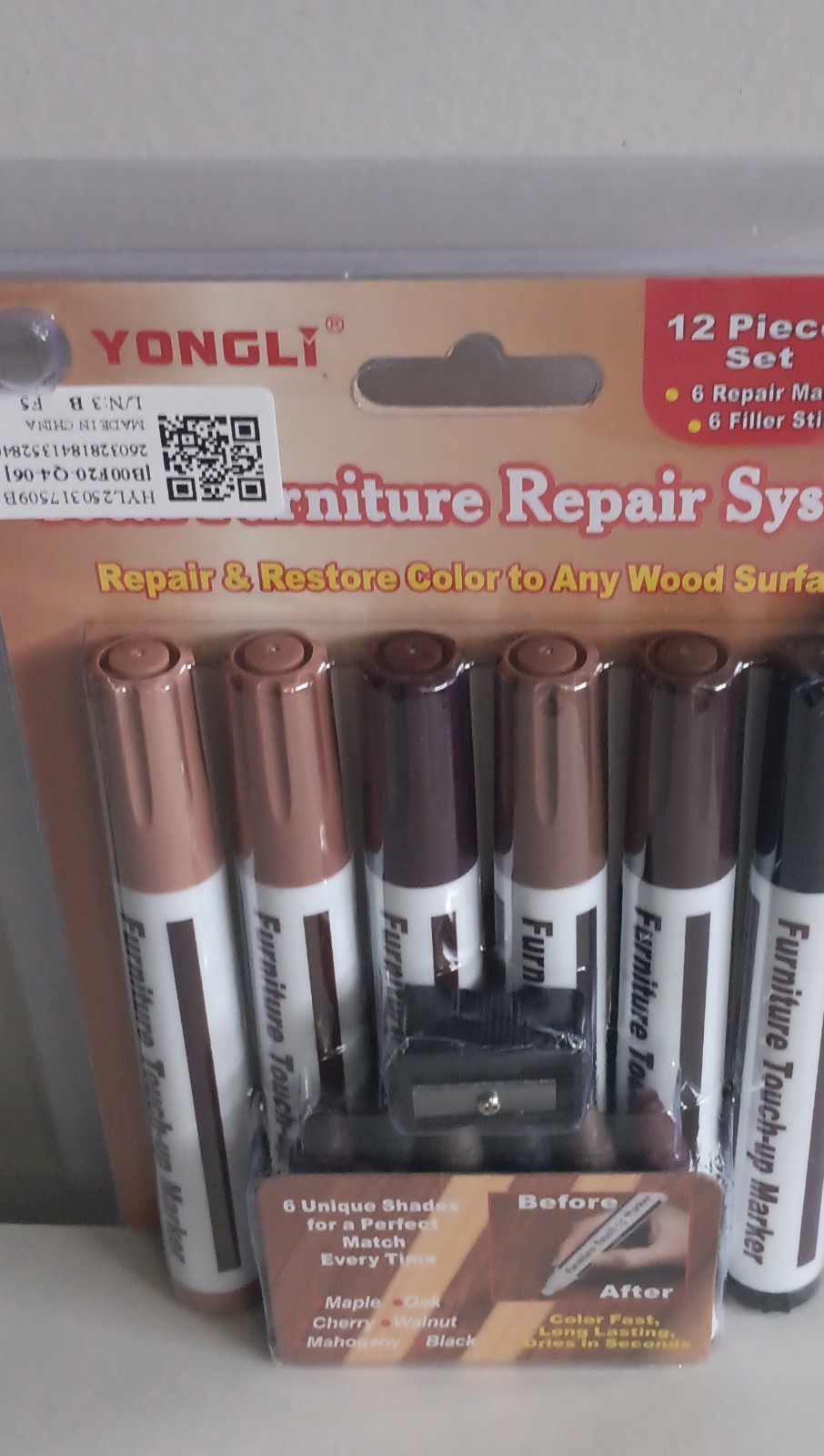 YONGLI Furniture Repair Marker Set 12pc Color Fast Long Lasting Maple Oak Cherry