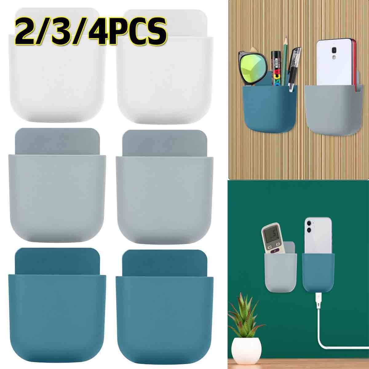 Wall Mounted Remote Control Holder Hole Free Pen Storage Box Hanging Organizer