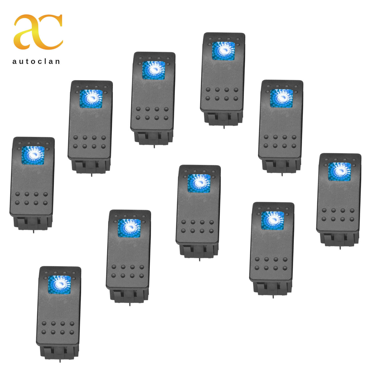 10PCS Waterproof Marine Boat Car Rocker Switch 4PIN Blue LED