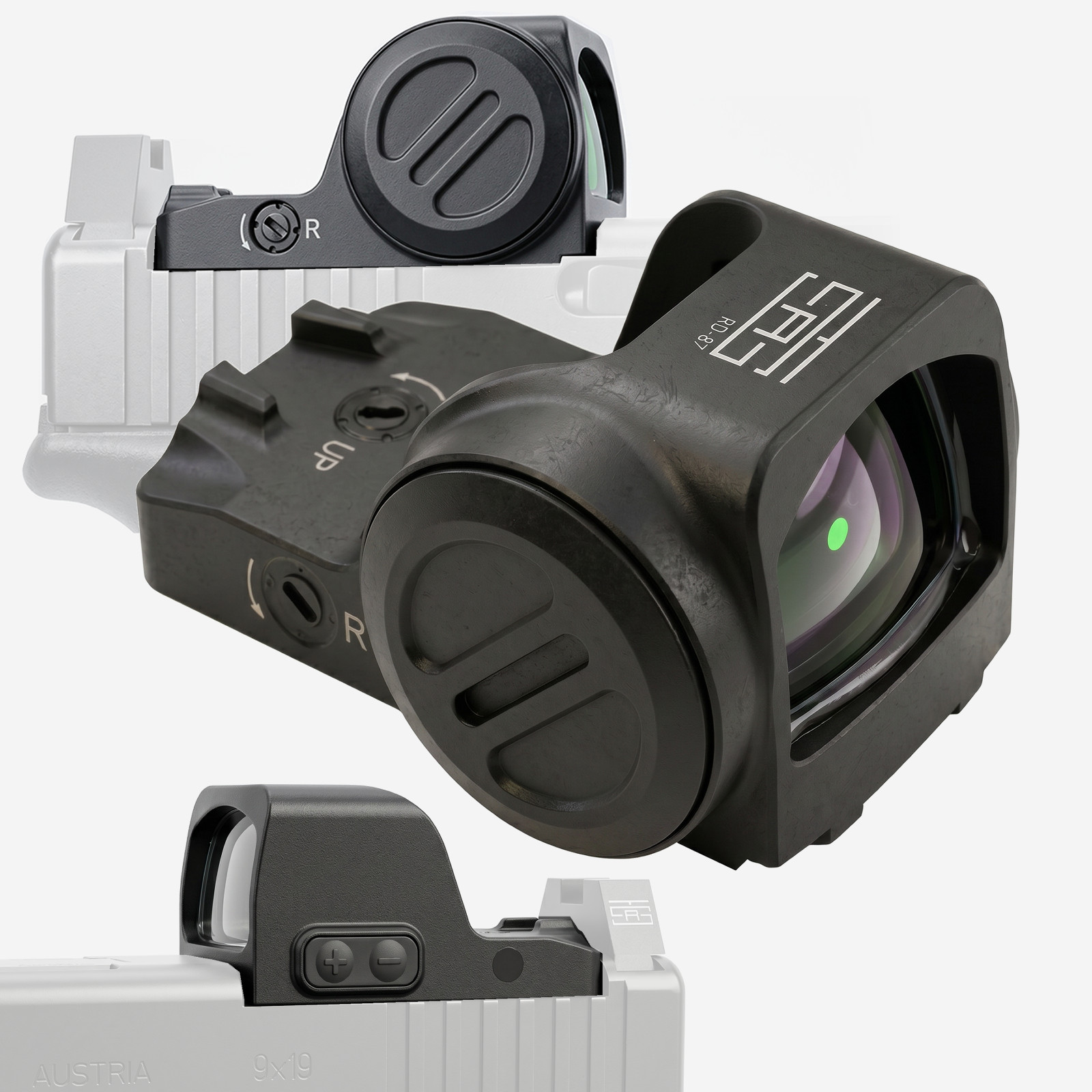 Direct Fit GLOCK® MOS 17 19 45 Optic Shake Awake Green 3 MOA Battery Side Tray