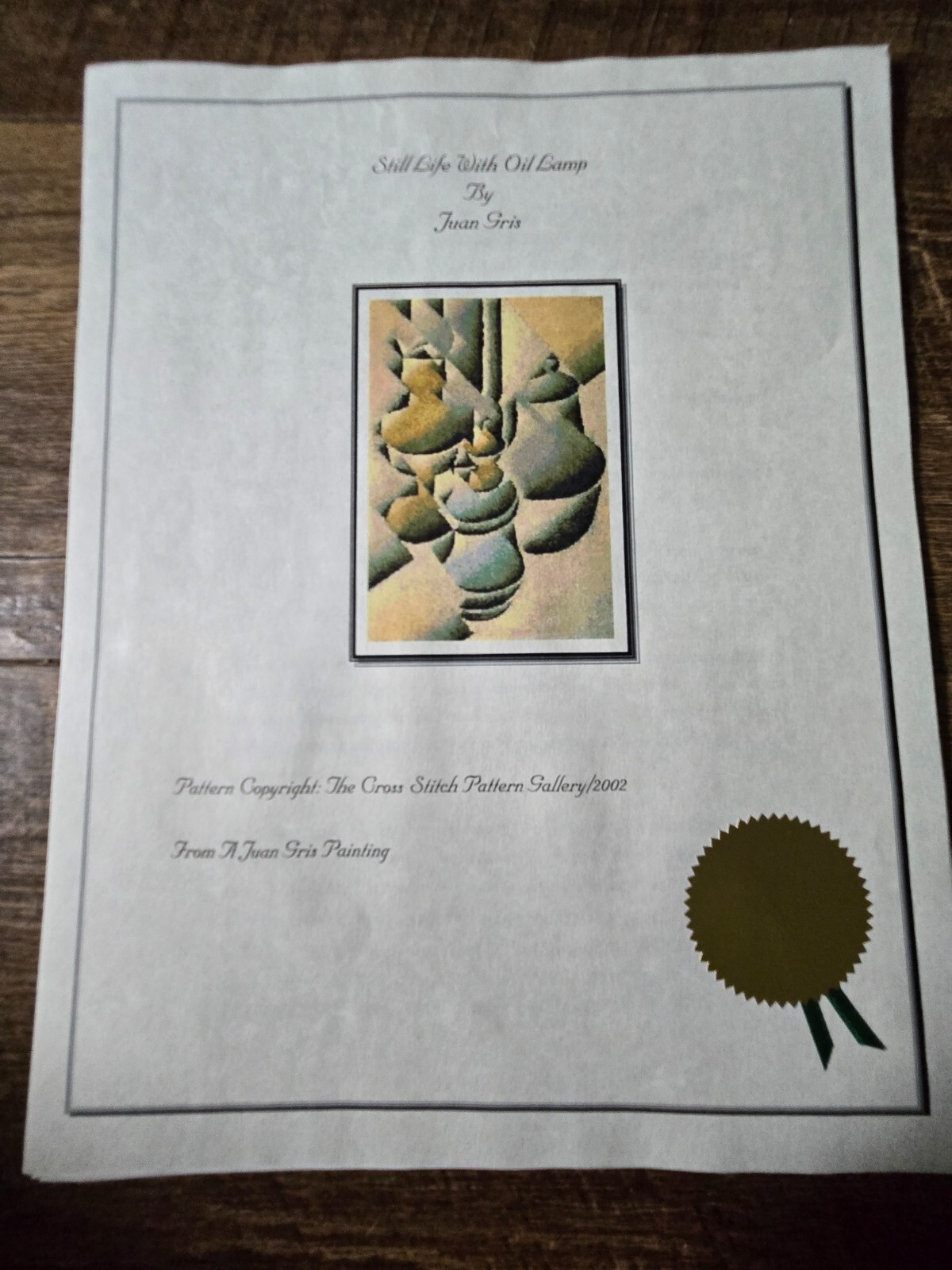 "Still Life with Oil Lamp" Cross Stitch Pattern - Juan Gris Painting