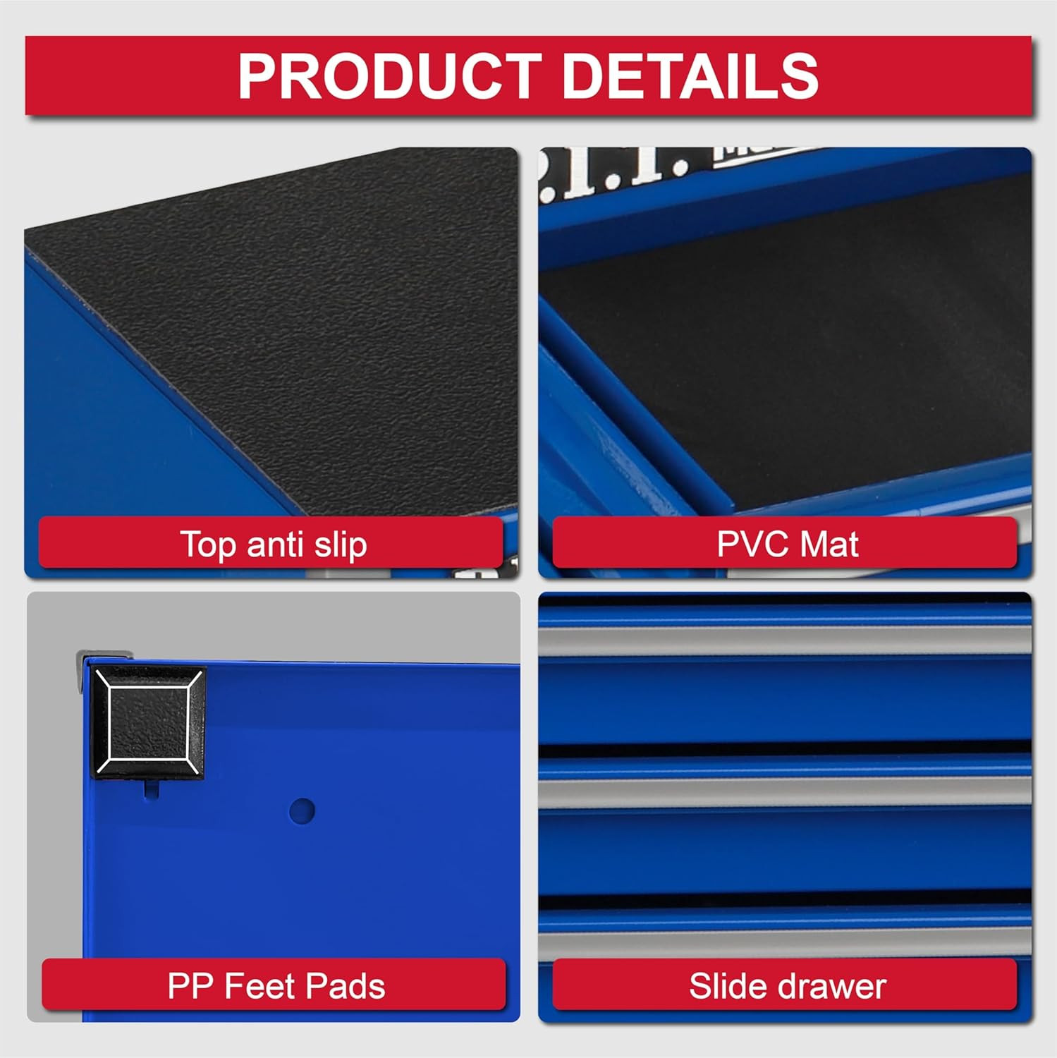 Mini Blue Tool Box, Portable 5-Drawer Micro Roll Cab Steel Stackable Tool Box wi