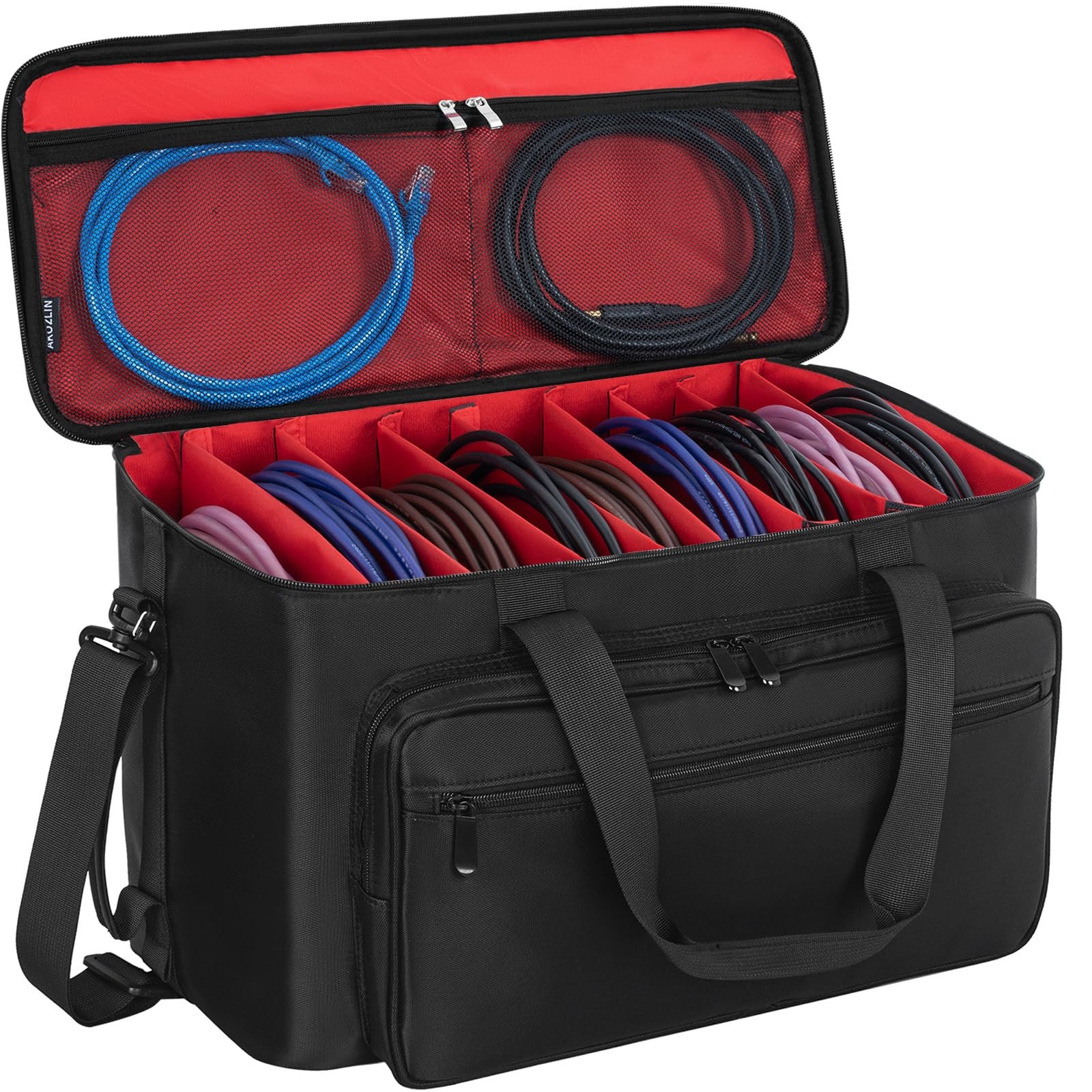 Large Travel Gig Band Cable File Bag With Detachable Dividers DJ Cord Organiz...