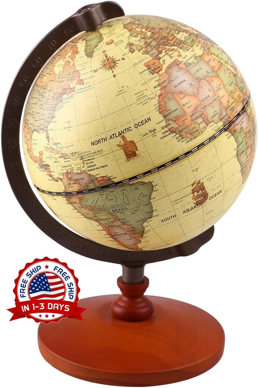 Globo Terraqueo Decorativo De 6 Pulgadas Hecho De Madera Con Acabado En NUEVO US