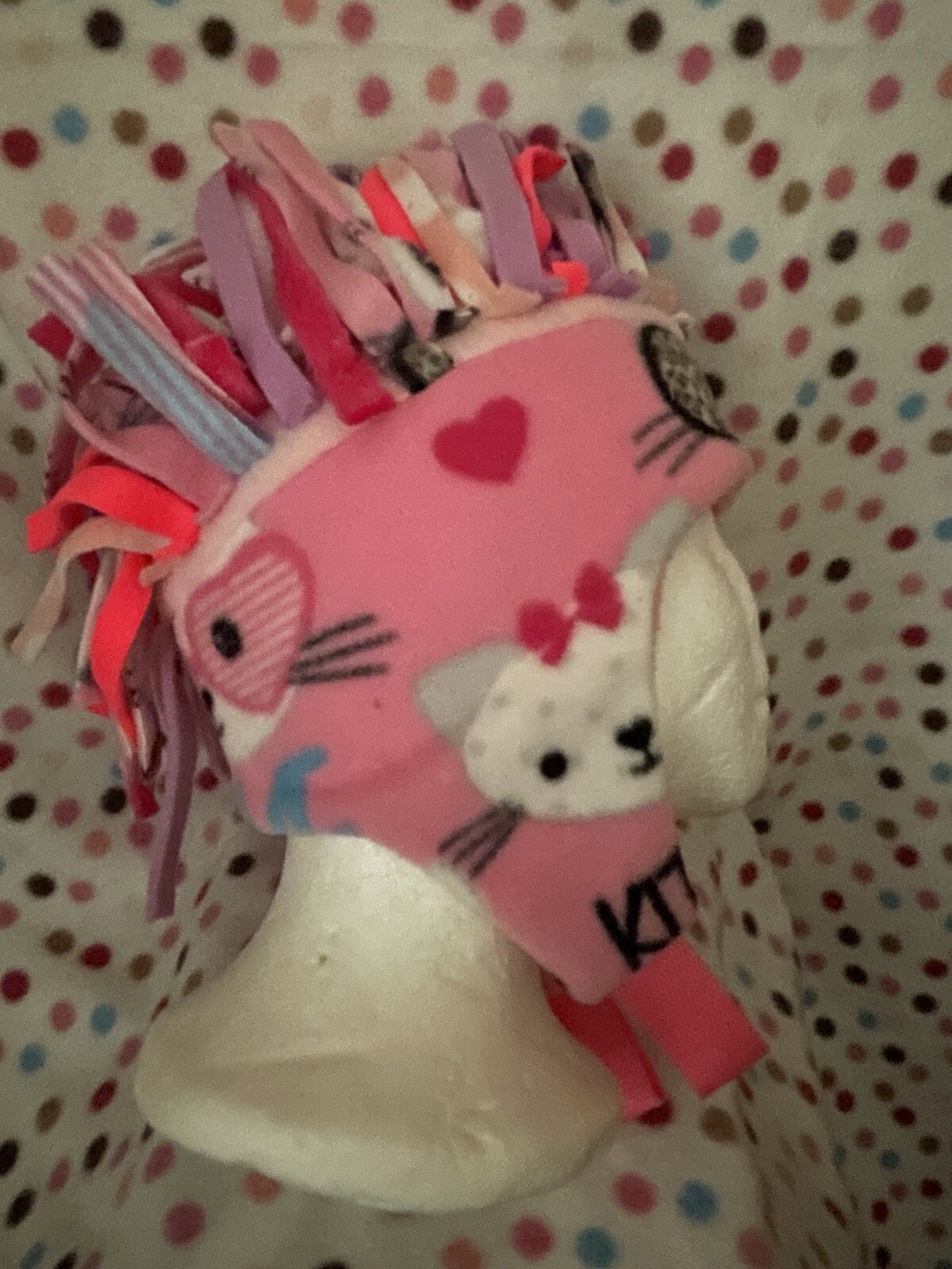 Wild N Crazy KITTY DRAMA QUEEN Printed “hair” Hat. Handmade. Unique 1 Of A Kind