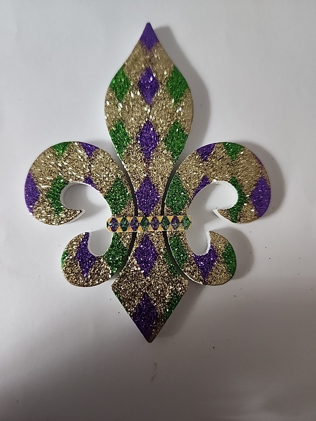 Mardi Gras 4" glitter Harlequin Fleur De Lis magnet Mardi Gras decoration