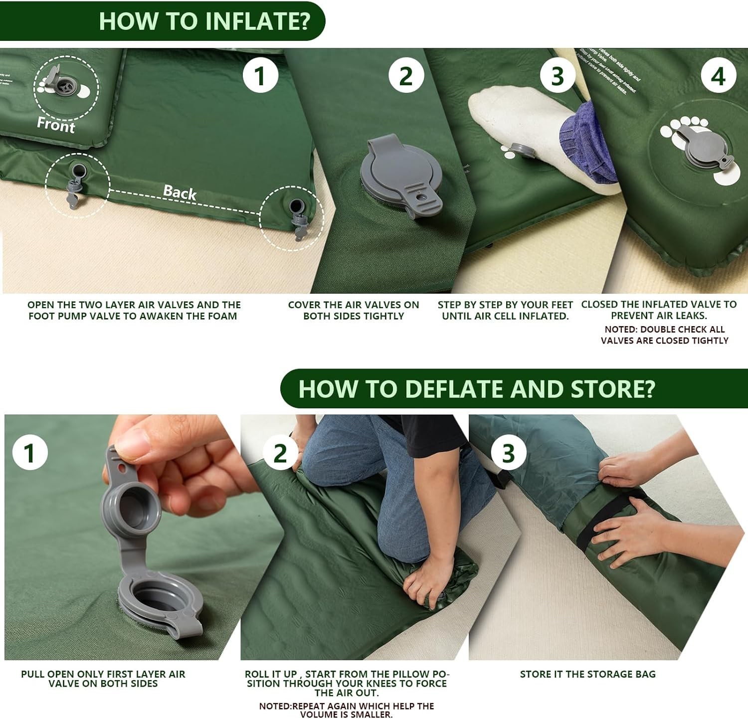 Memory Foam Sleeping Pad with Built-in Pump 9.5 R-Value Compact Camping Mat G...