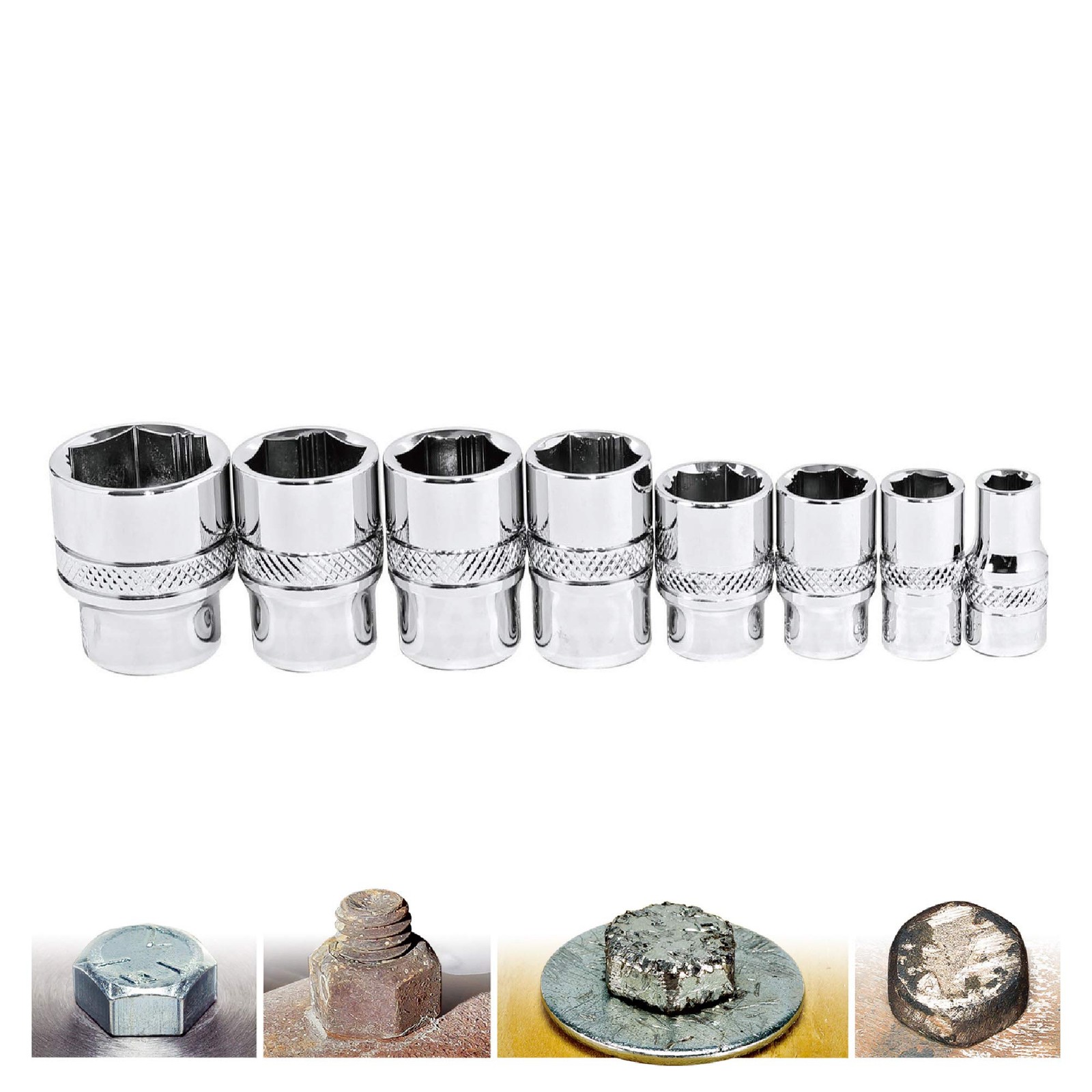 Powerbuilt 941322 8 Piece Metric Zeon Socket Set - with use Metric, Silver