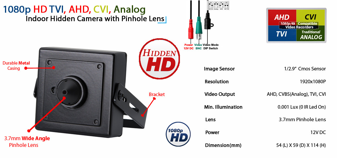 1080p Indoor Security Surveillance Camera with Pinhole Lens