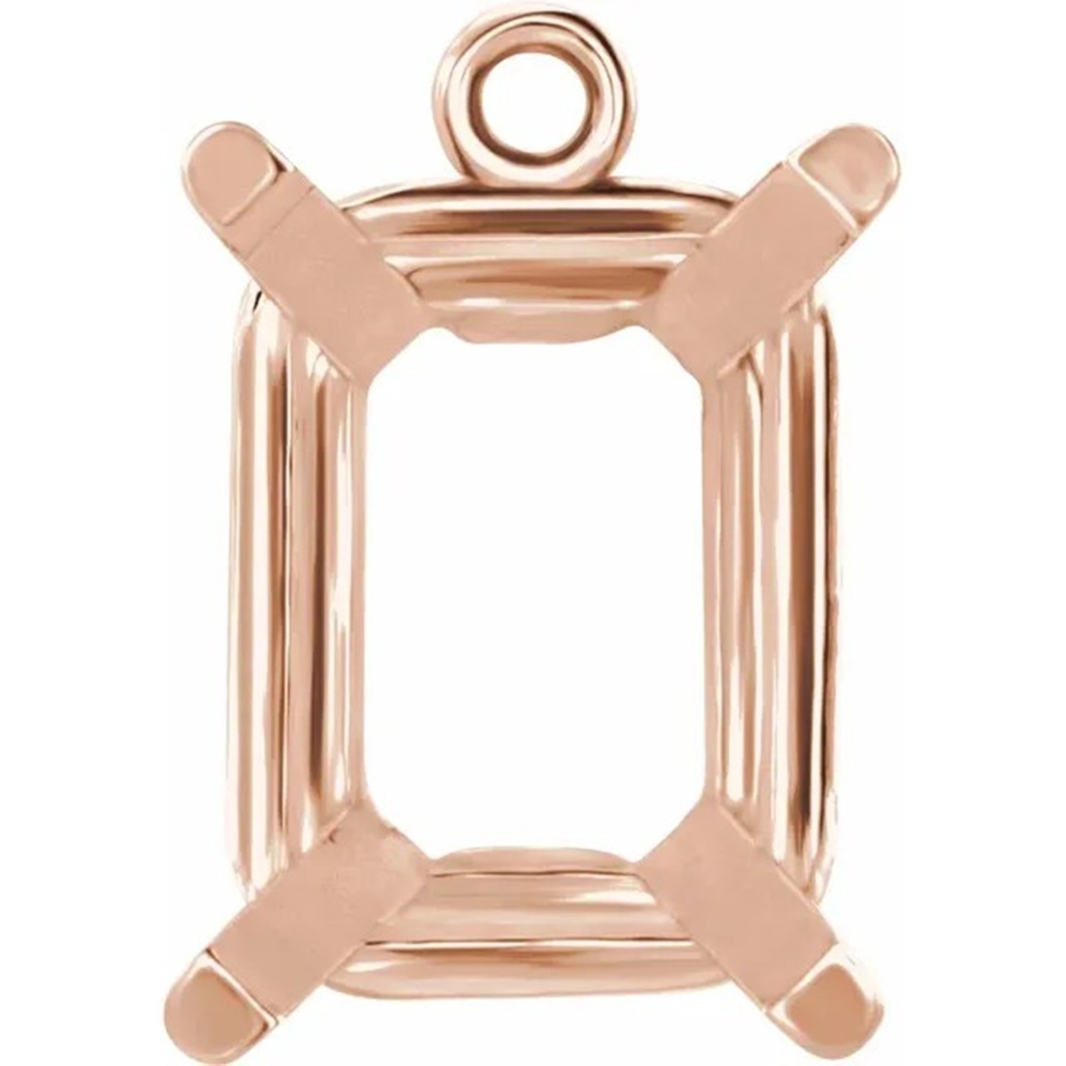 Dangle Setting 14K Rose Gold Emerald Cut 4 Prong Basket Designed Mounting USA