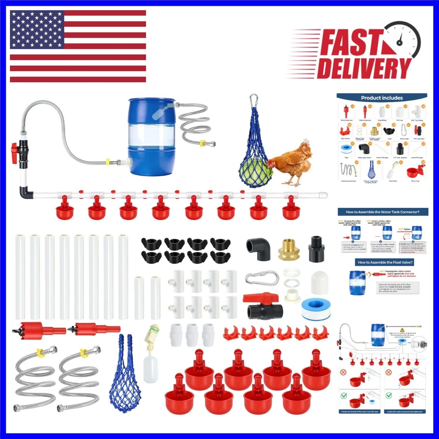Complete Poultry Watering Set: 57-Piece Automatic System for Chickens & Ducks