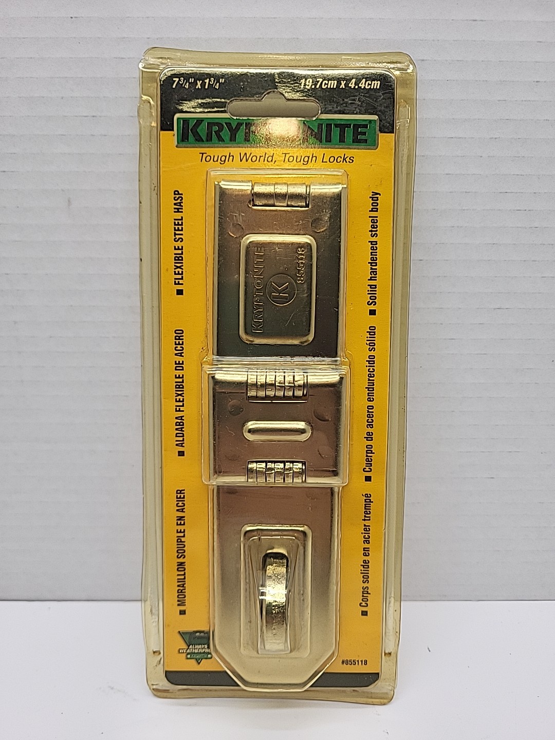 Kryptonite Lock Hasp 855118  7-3/4" Flexible Steel Security Hasp, Brass Finish