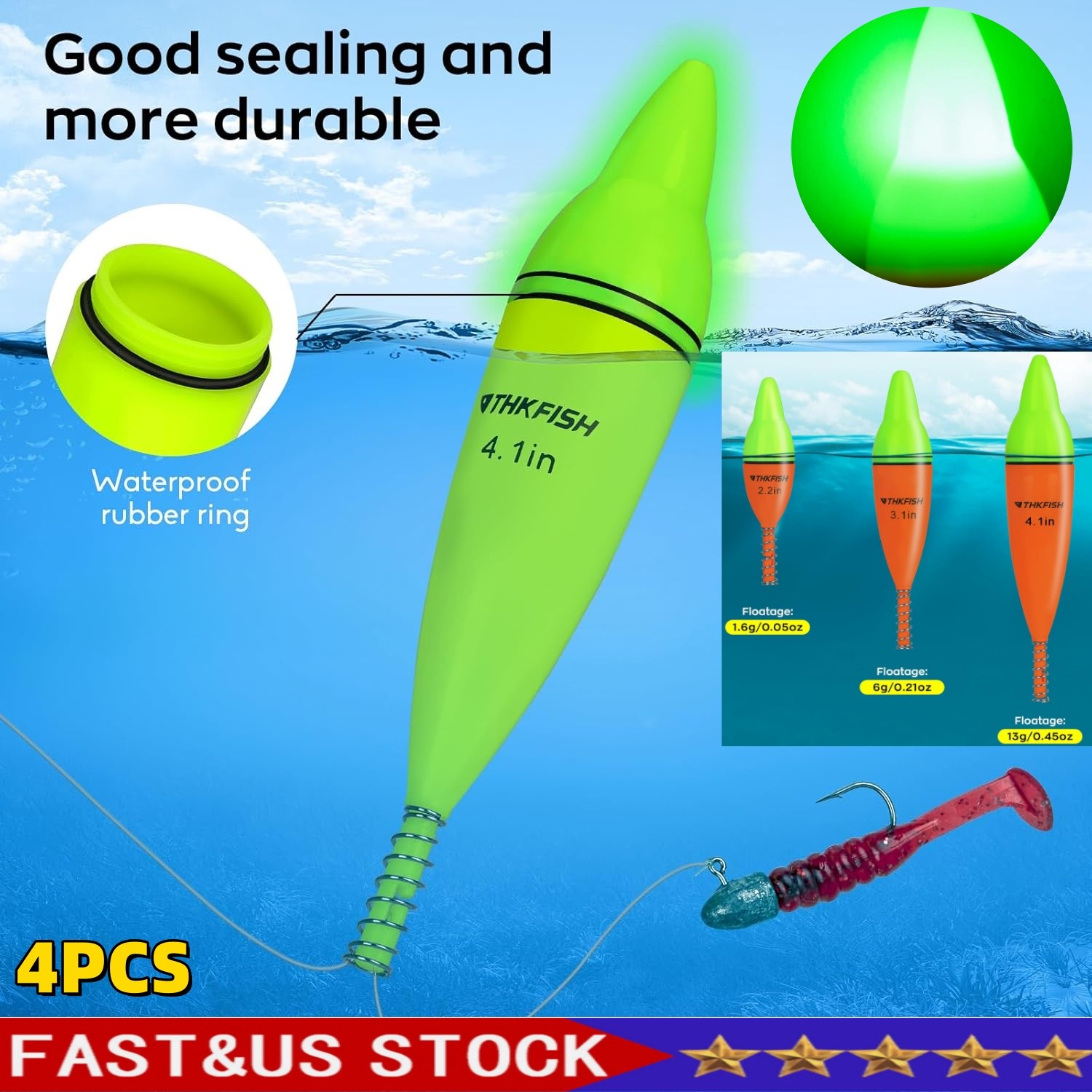4PCS LED Light Bobbers Fishing Float Saltwater Freshwater Night Fishing for Bass