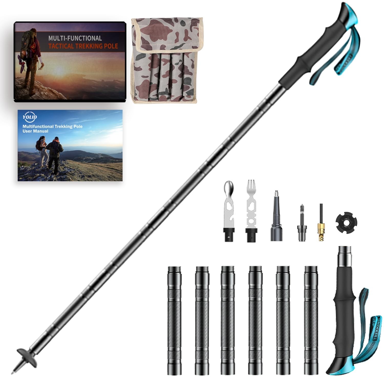 Multi-Functional Walking Stick, Prime 15-in-1 Hiking Poles, Adjustable Multip...