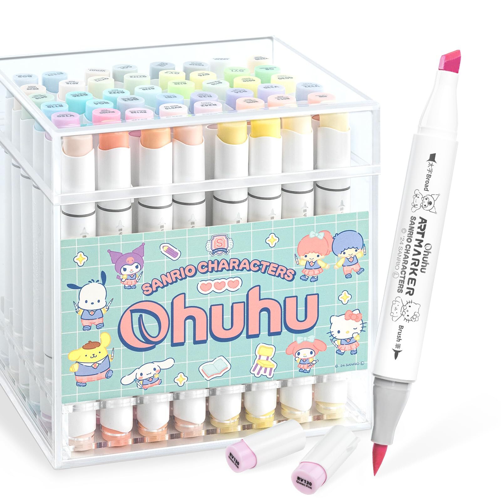 Ohuhu×Sanrio Illustration Markers-Brush&Broad Tip-48 Pastel Colors+1 Blender Pen