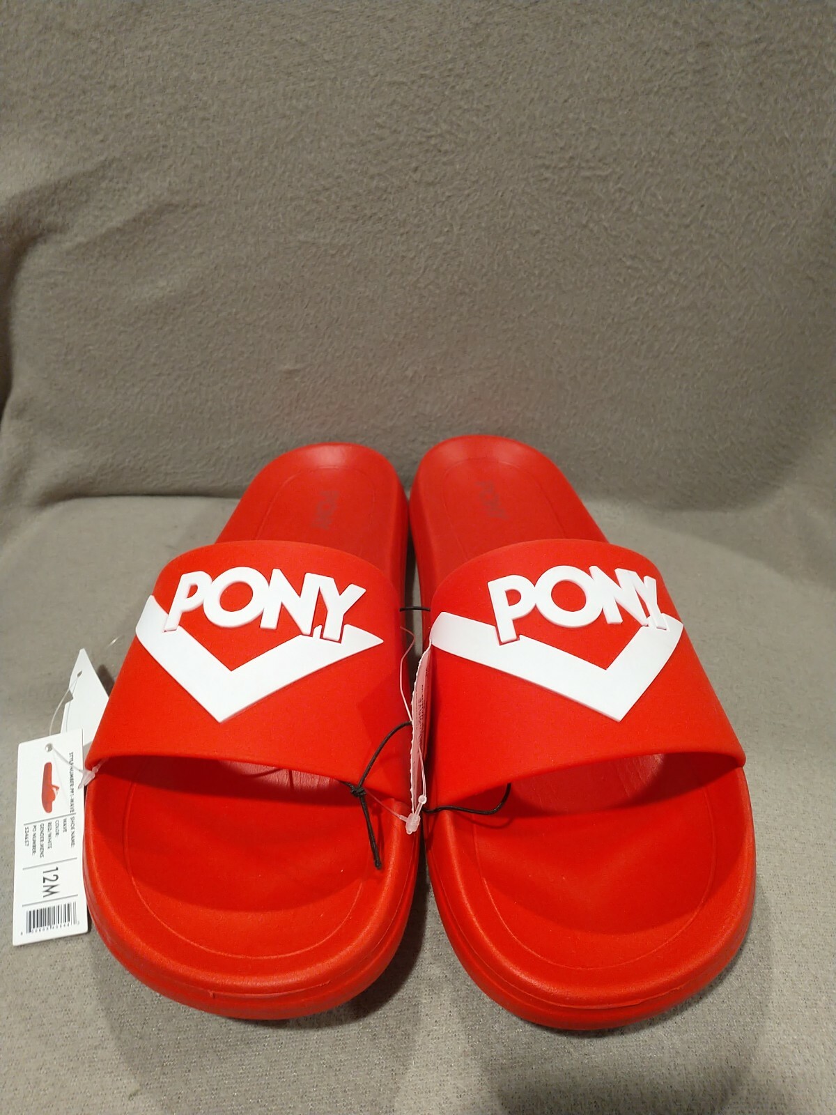 PONY WAVE Mens Slide Pool Beach Sandals Flip Flops Red White Size 12 M