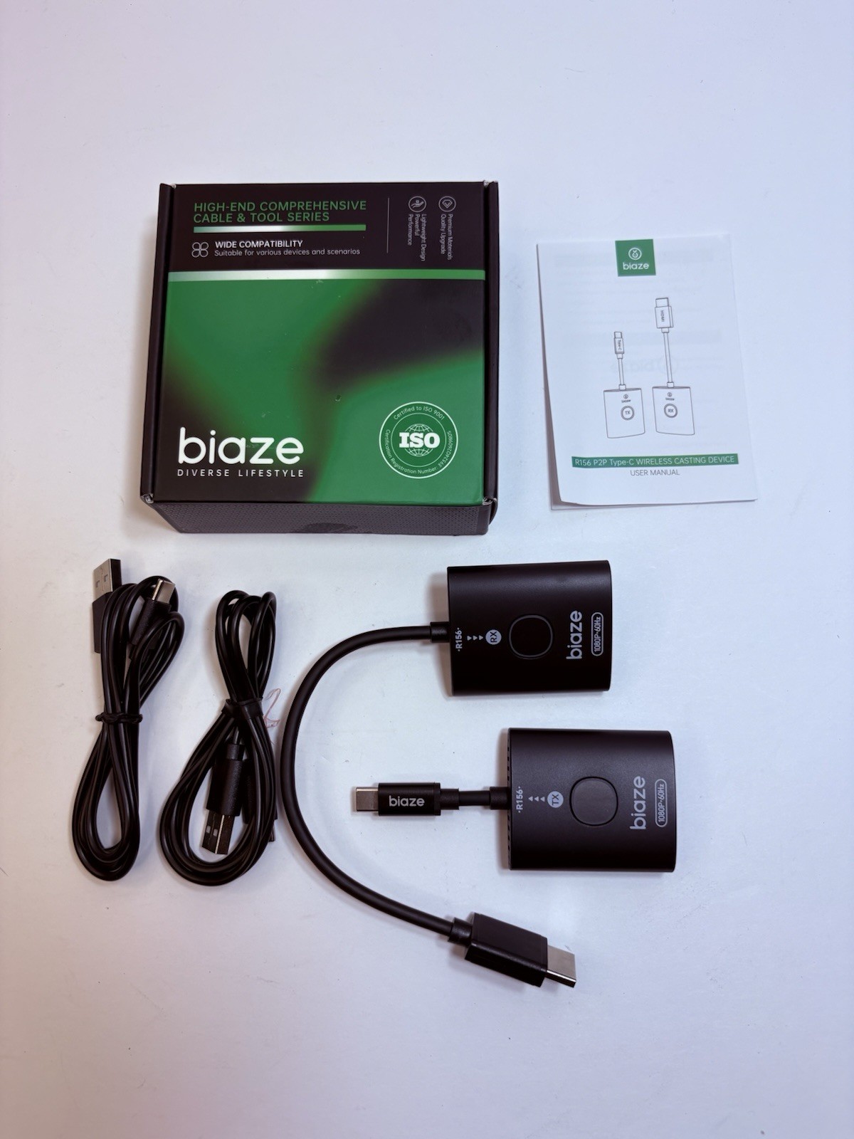 biaze USB C Wireless HDMI Transmitter and Receiver, 165 FT/50M Plug & Play...