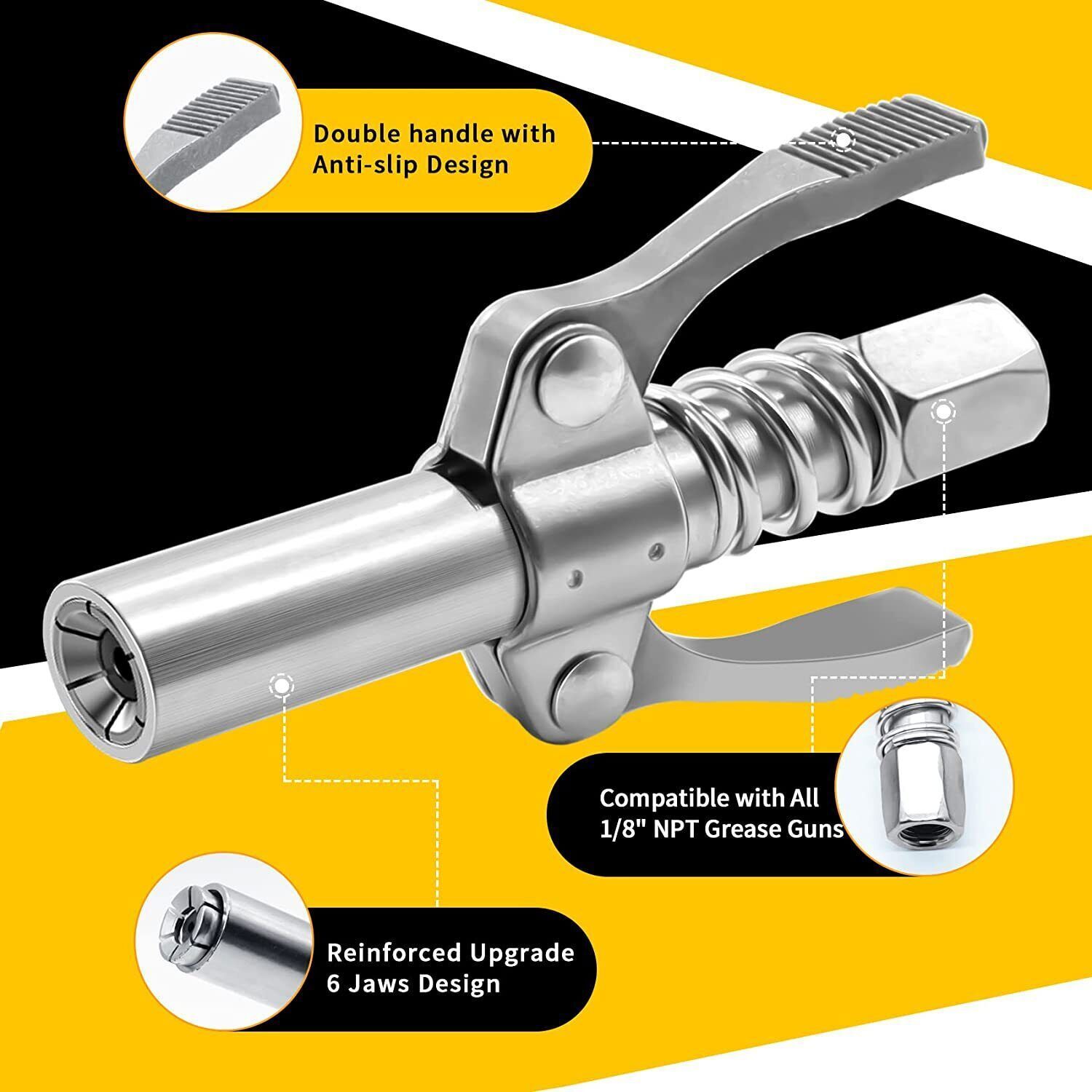 2*Grease Gun Coupler High Pressure Quielck Rease Lock Nozzles w/Hose For 1/8"NPT