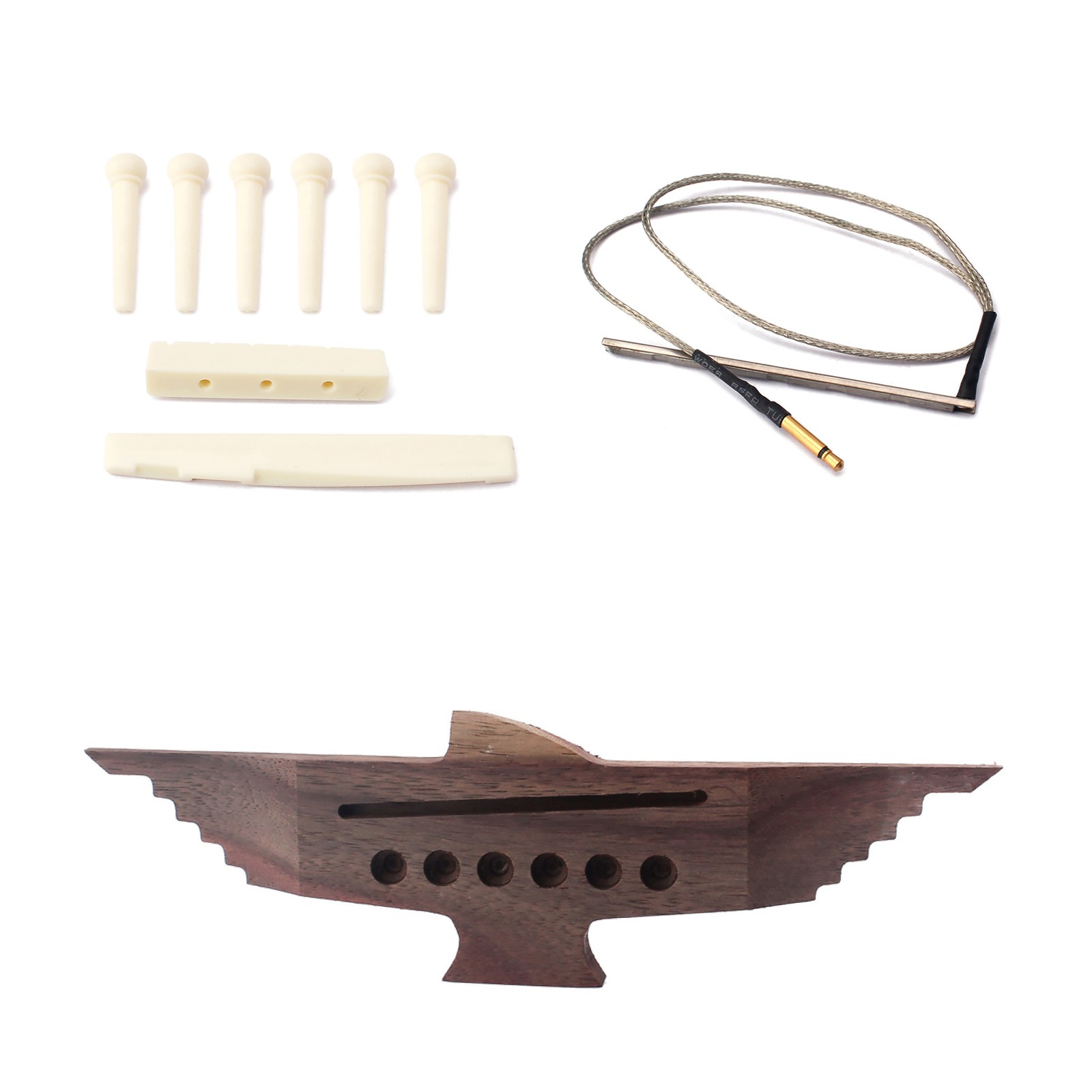 Set 6 String Acoustic Guitar Rosewood Bridge & Pins Piezo Pickup Saddle Nut Set