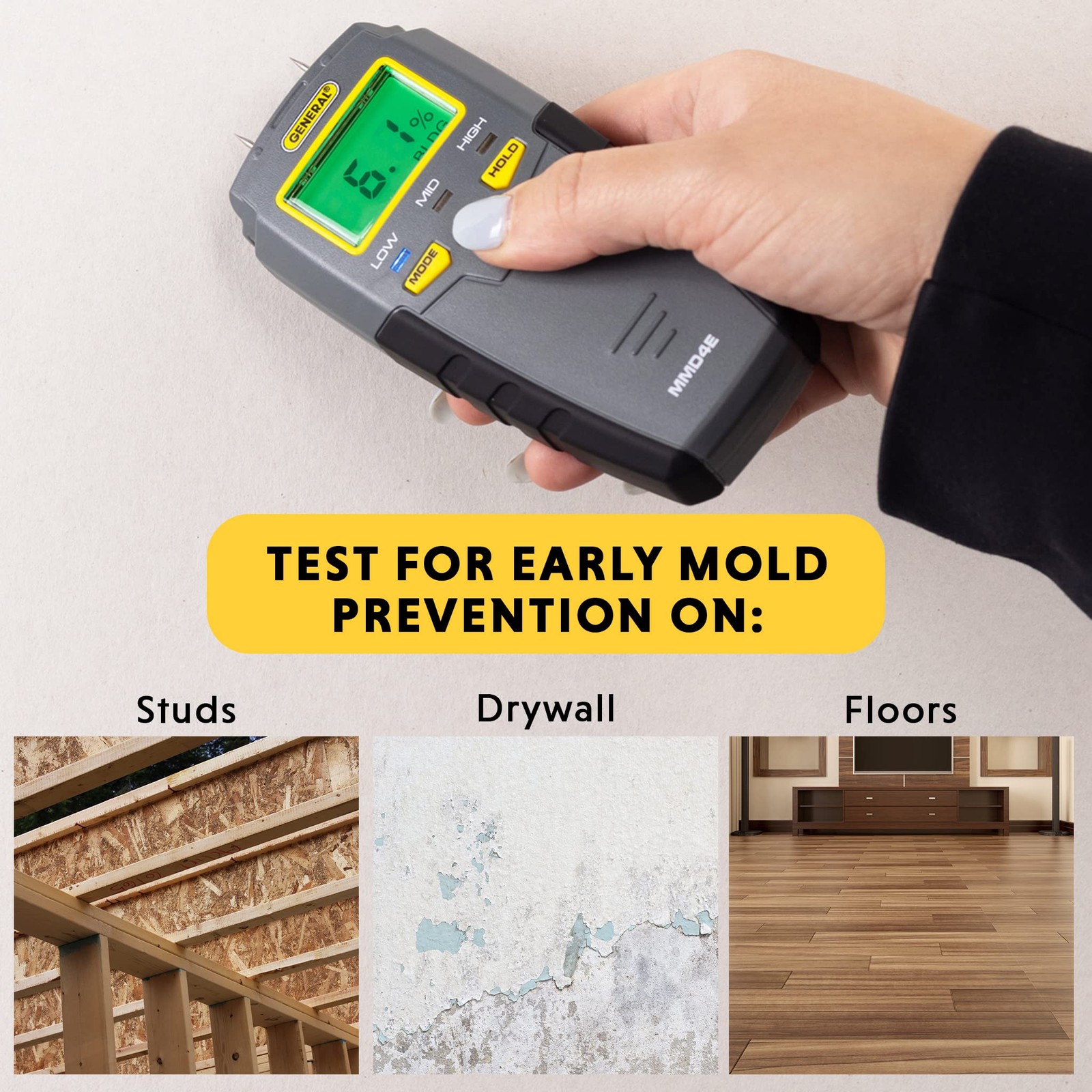 General Tools MMD4E Digital Moisture Meter, Water Leak Pin Type, Gray