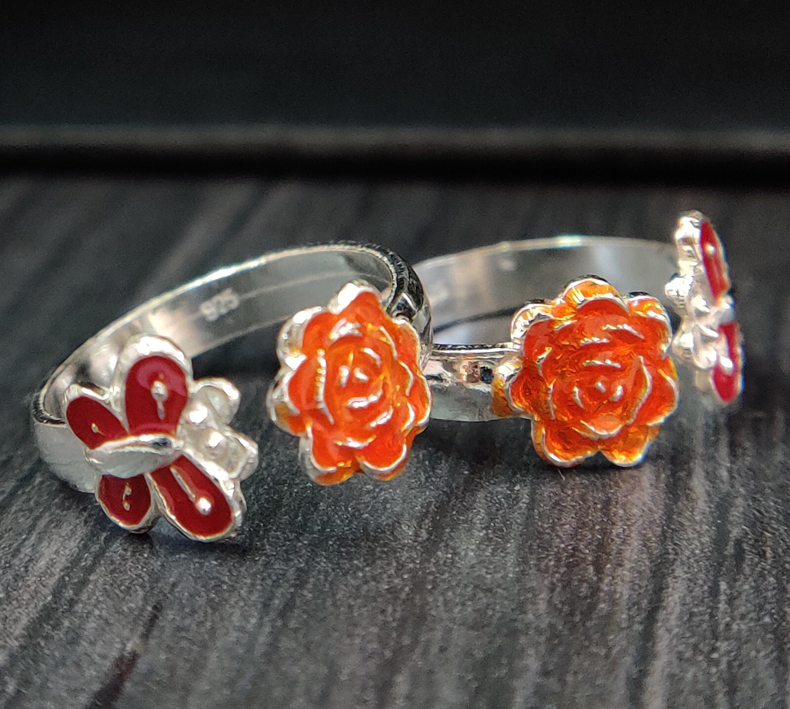 925 Sterling Silver Star Butterfly Enamel Toe Ring Adjustable Flower Toe Ring