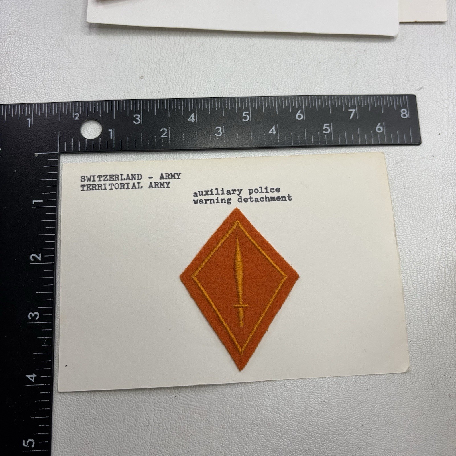 Switzerland Army TERRITORIAL ARMY AUXILIARY PO. WARNING Patch (On Card) 58Z1