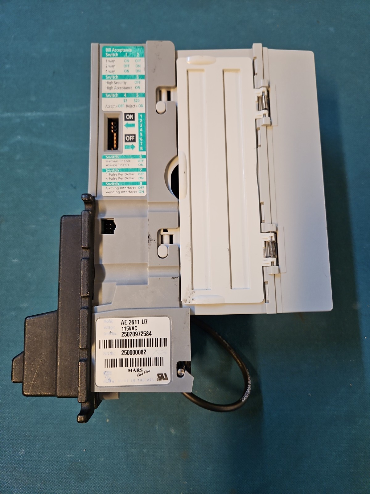 MEI  AE 2611 Bill Acceptor 110v $1 $5 $10 $20 Refurbished W/high Security Bezel