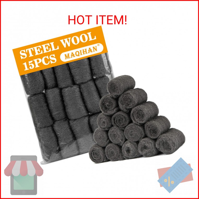 MAQIHAN Steel Wool Pads 0000 15PCS - Steel Wool 0000 Roll Glass Wood Fabric Meta