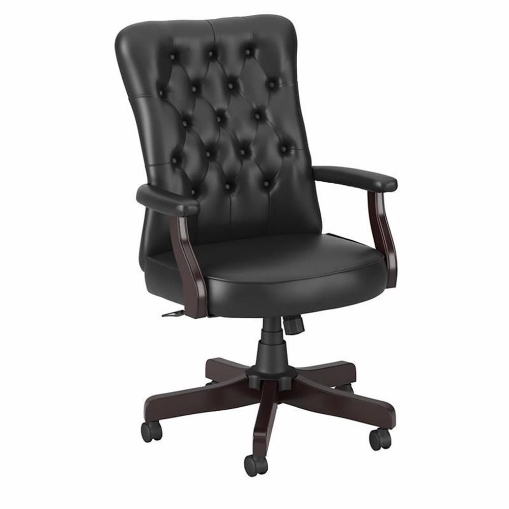 Salinas High Back Tufted Office Chair with Arms in Black Leather